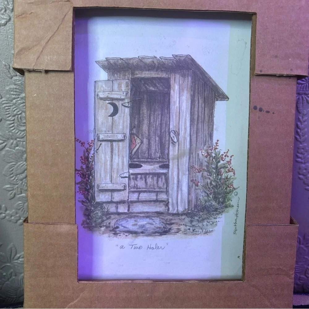 Rustic Brown Framed Outhouse Art Set New NIB